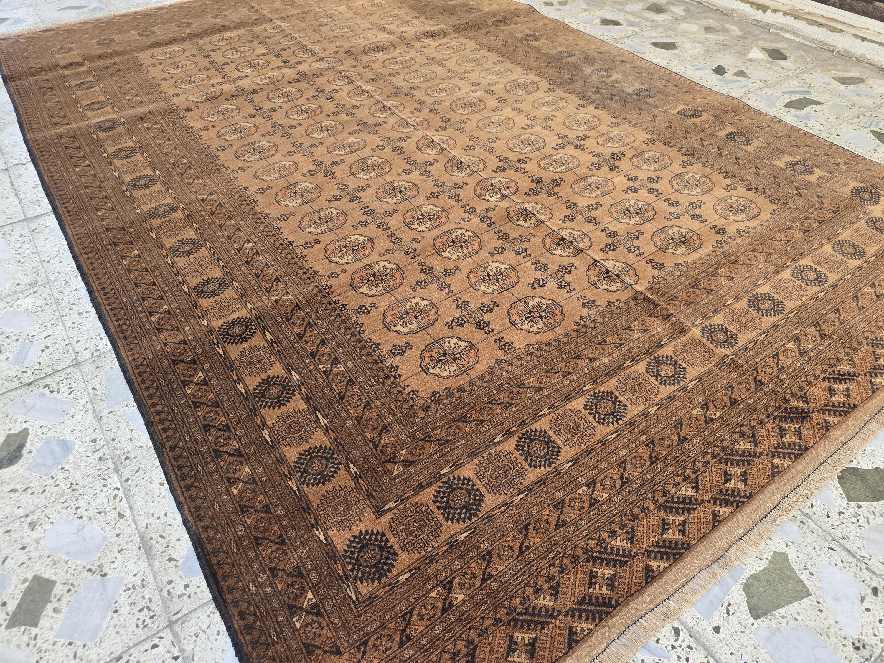 Antique Ahal Gul Rug 7x10ft – 70-Year-Old Collectible Turkoman Carpet | Rich Brown Tones, Tribal Geometric Design, Functional & Decorative