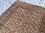 Antique Ahal Gul Rug 7x10ft – 70-Year-Old Collectible Turkoman Carpet | Rich Brown Tones, Tribal Geometric Design, Functional & Decorative