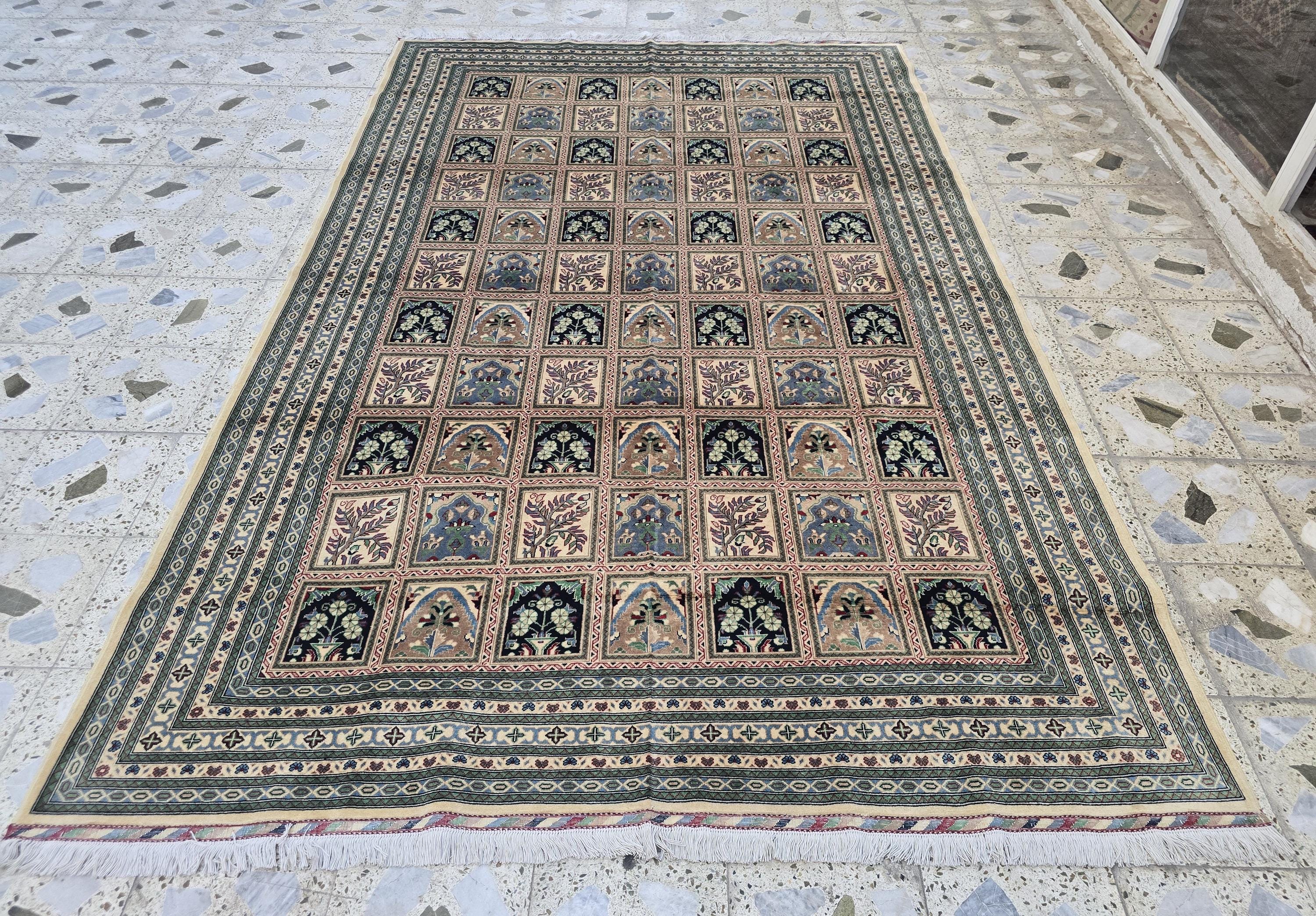 7x10ft, Handwoven Afghan Ayni Rug, Turkmen Large Wool Area Rug, Boho Home Decor Carpet, Living Room Rug, Bedroom Rug, 300x206 cm
