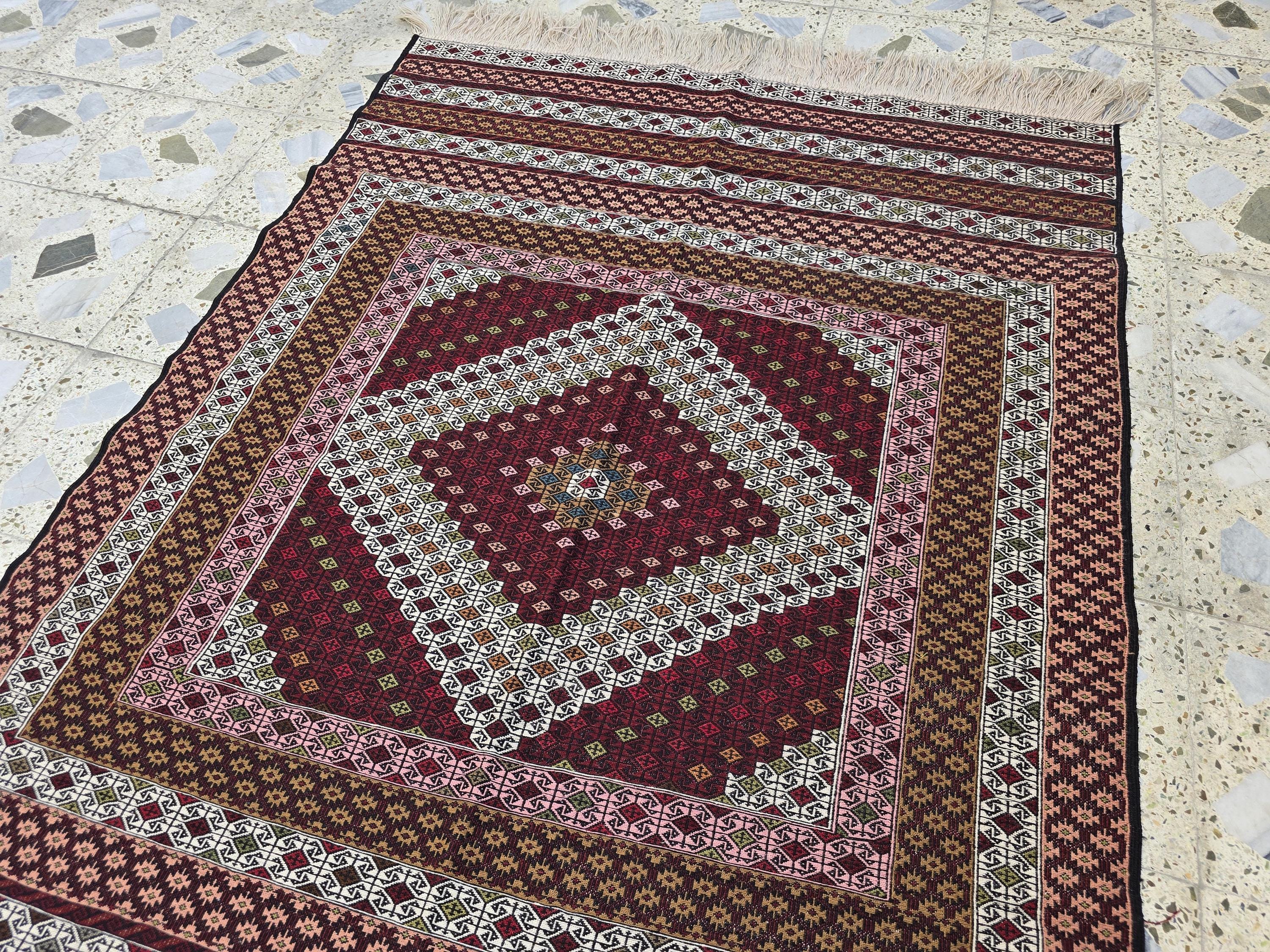 4x6 Maliki Kilim Afghan Handwoven, Turkmen Wool Area Rug, Living Room Rug, Bedroom Rug, Also Wall Hanging Rug, Office Home decorative Rug