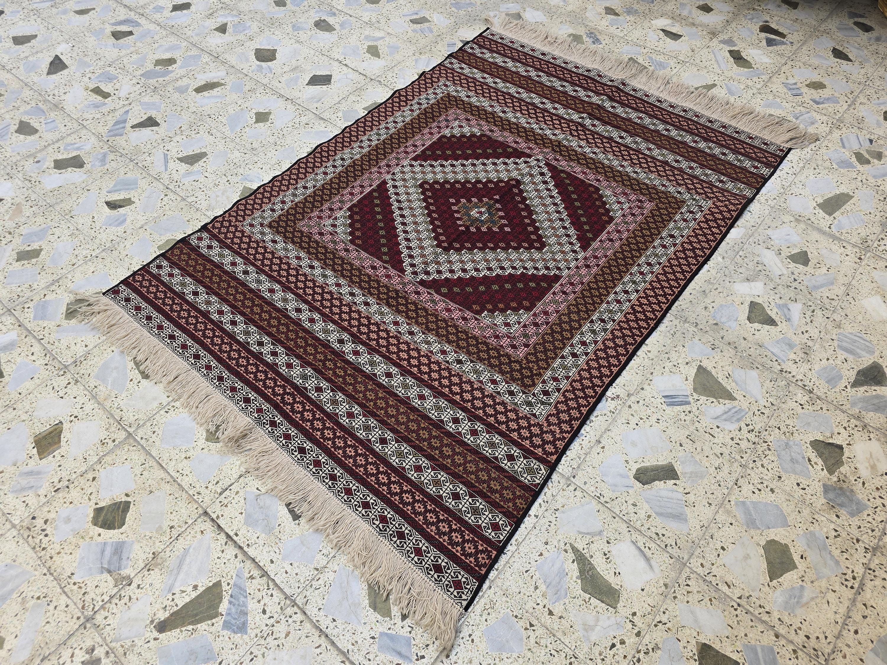 4x6 Maliki Kilim Afghan Handwoven, Turkmen Wool Area Rug, Living Room Rug, Bedroom Rug, Also Wall Hanging Rug, Office Home decorative Rug
