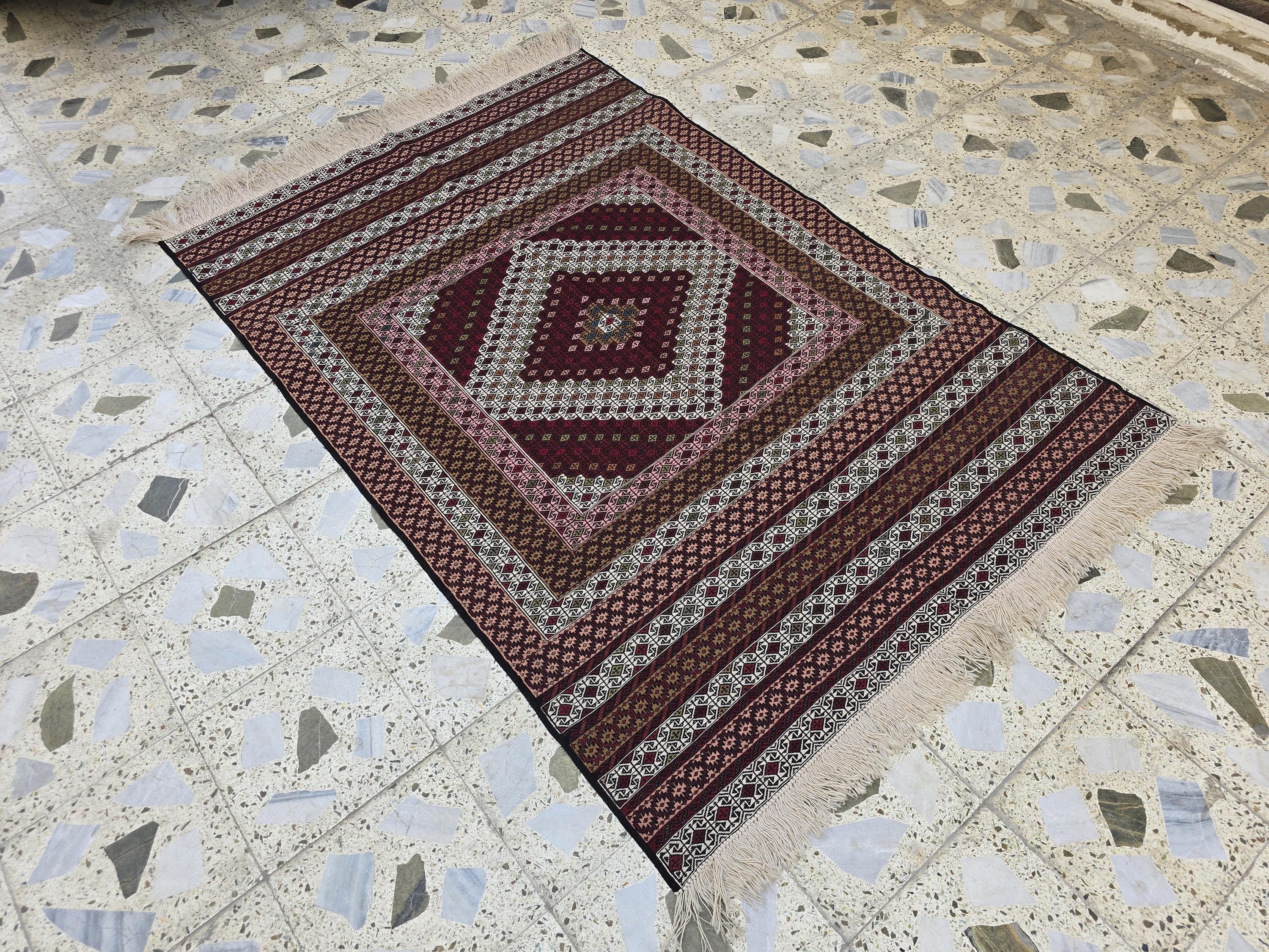 4x6 Maliki Kilim Afghan Handwoven, Turkmen Wool Area Rug, Living Room Rug, Bedroom Rug, Also Wall Hanging Rug, Office Home decorative Rug
