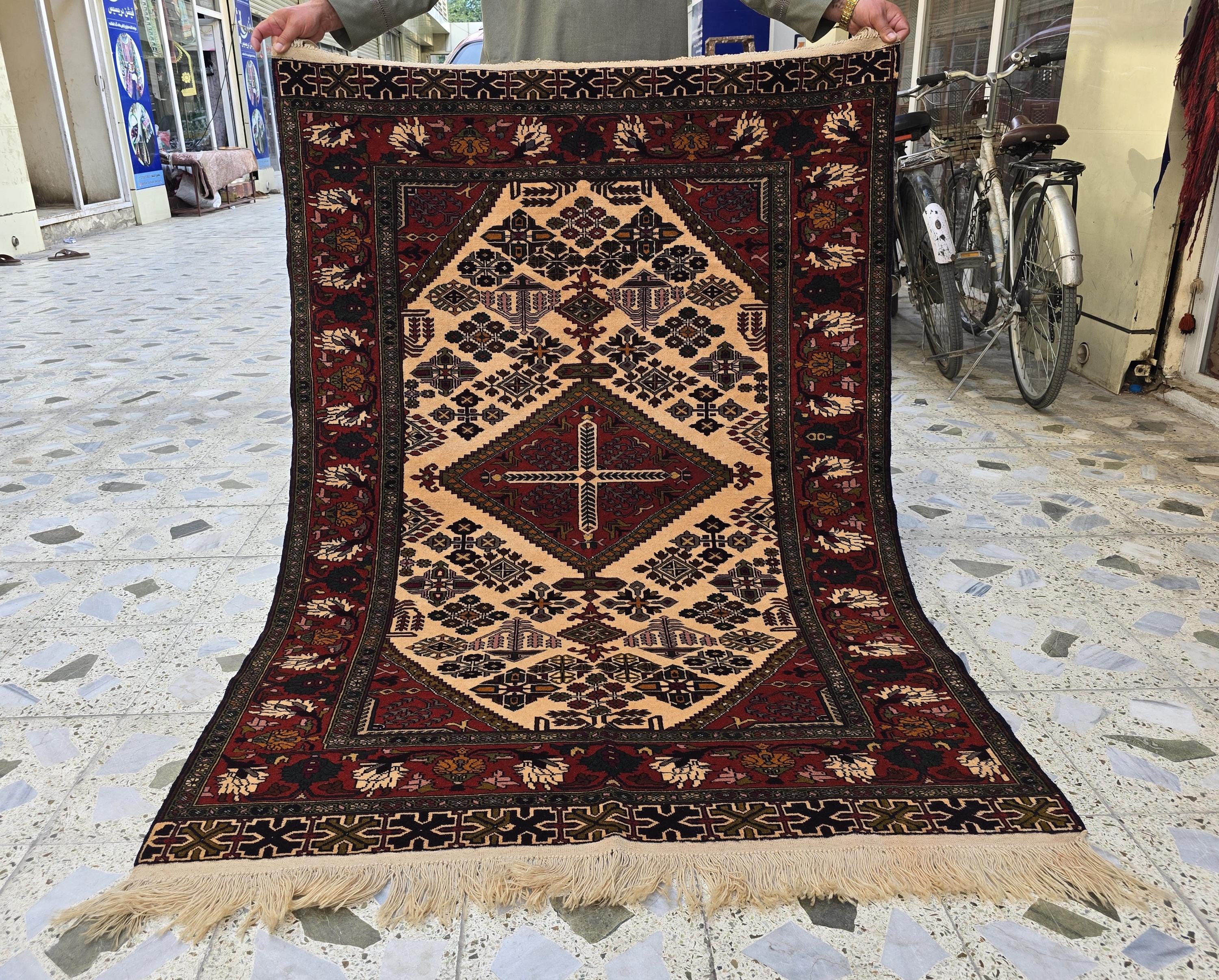 4x6 Afghan Herati Rug, Turkmen Geometric Wool Area Rug, Living Room Rug, Bedroom Rug, Accent size Rug, Office Decor Rug, Wall Hanging Rug