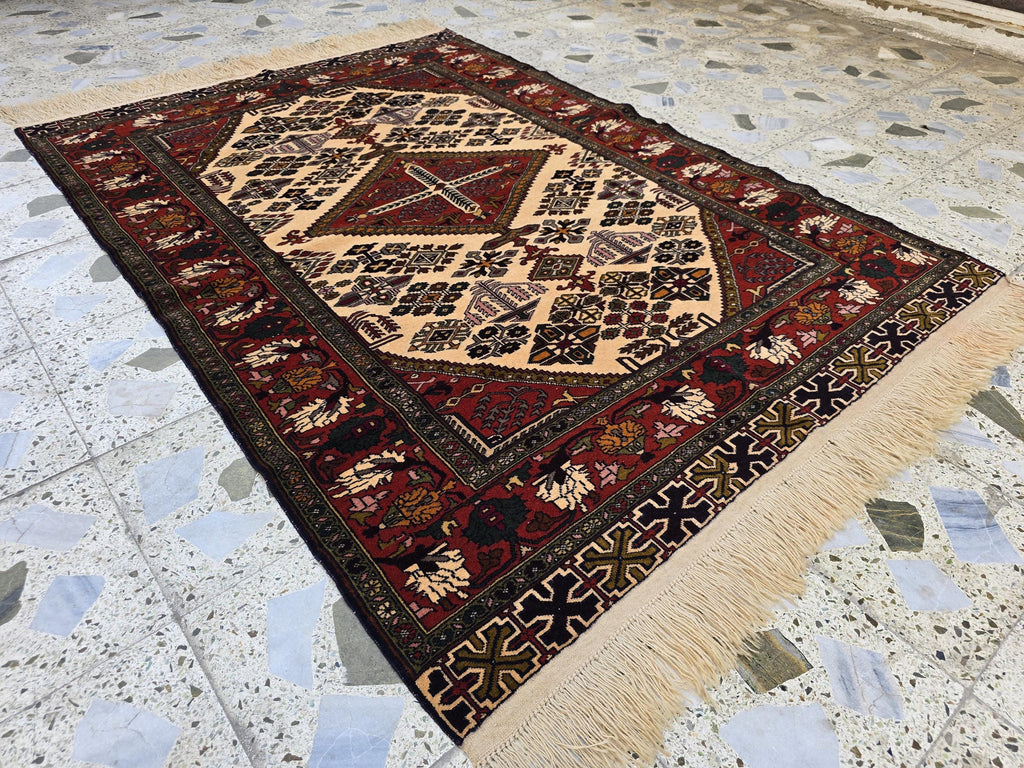 4x6 Afghan Herati Rug, Turkmen Geometric Wool Area Rug, Living Room Rug, Bedroom Rug, Accent size Rug, Office Decor Rug, Wall Hanging Rug
