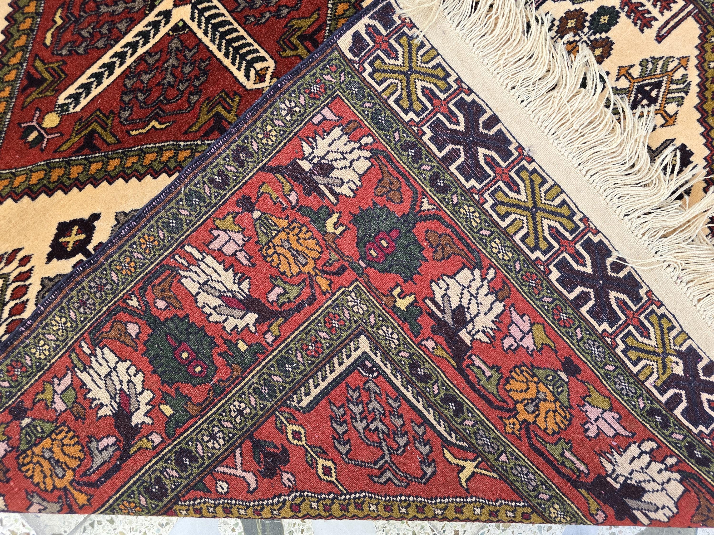 4x6 Afghan Herati Rug, Turkmen Geometric Wool Area Rug, Living Room Rug, Bedroom Rug, Accent size Rug, Office Decor Rug, Wall Hanging Rug