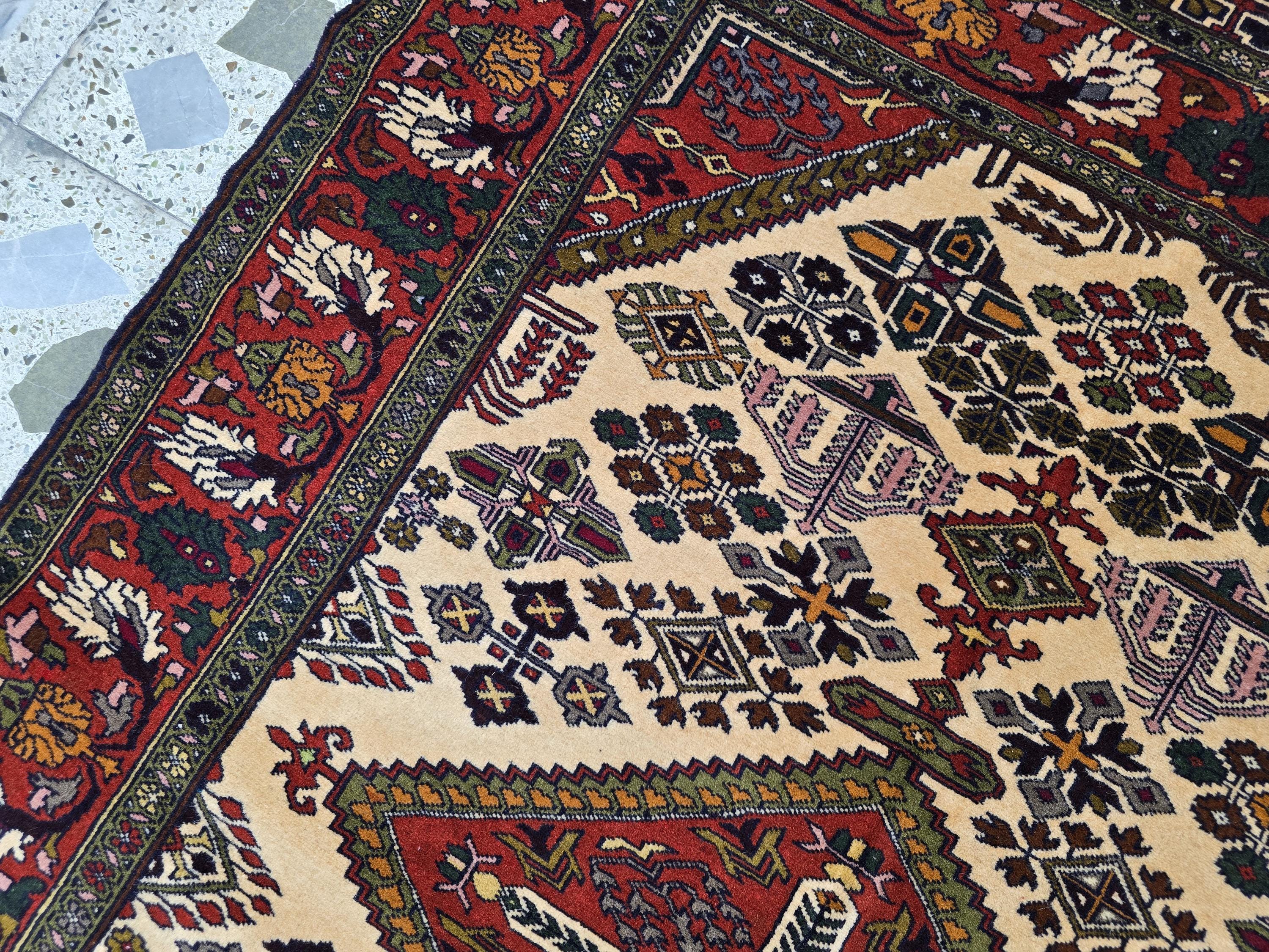 4x6 Afghan Herati Rug, Turkmen Geometric Wool Area Rug, Living Room Rug, Bedroom Rug, Accent size Rug, Office Decor Rug, Wall Hanging Rug