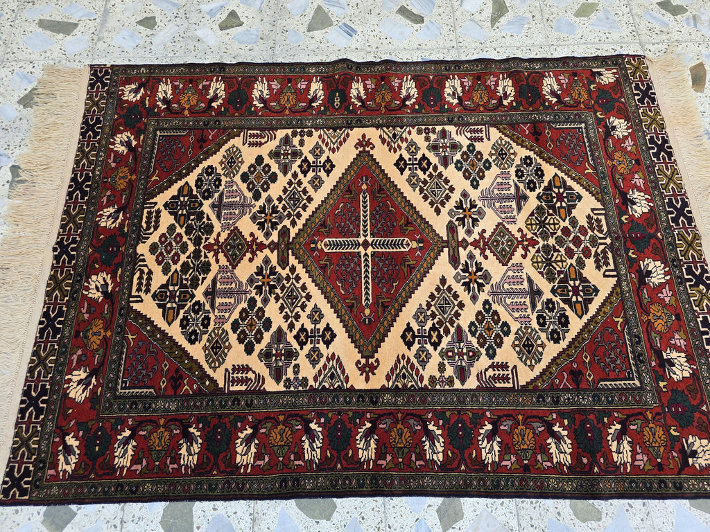 4x6 Afghan Herati Rug, Turkmen Geometric Wool Area Rug, Living Room Rug, Bedroom Rug, Accent size Rug, Office Decor Rug, Wall Hanging Rug