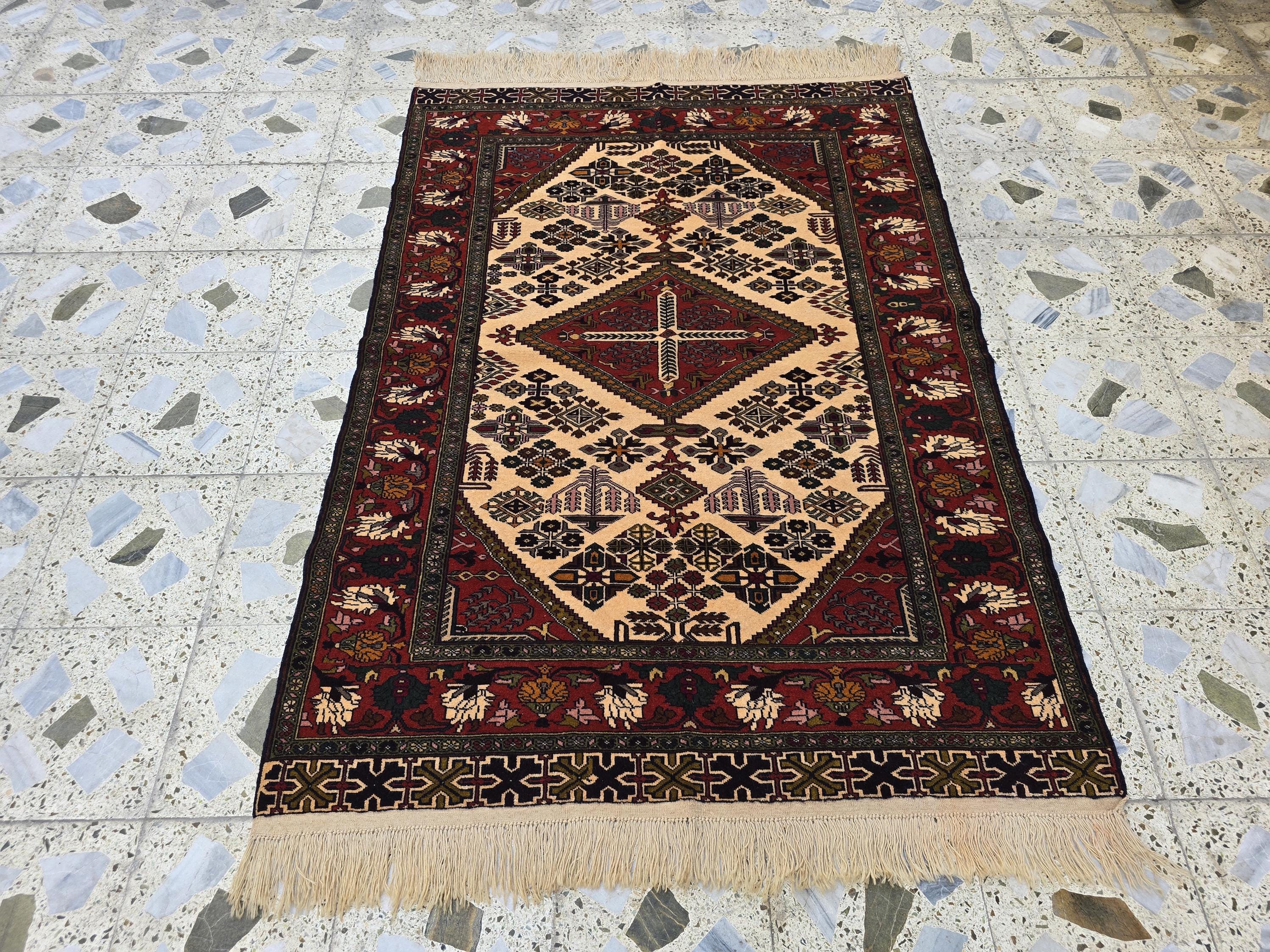 4x6 Afghan Herati Rug, Turkmen Geometric Wool Area Rug, Living Room Rug, Bedroom Rug, Accent size Rug, Office Decor Rug, Wall Hanging Rug