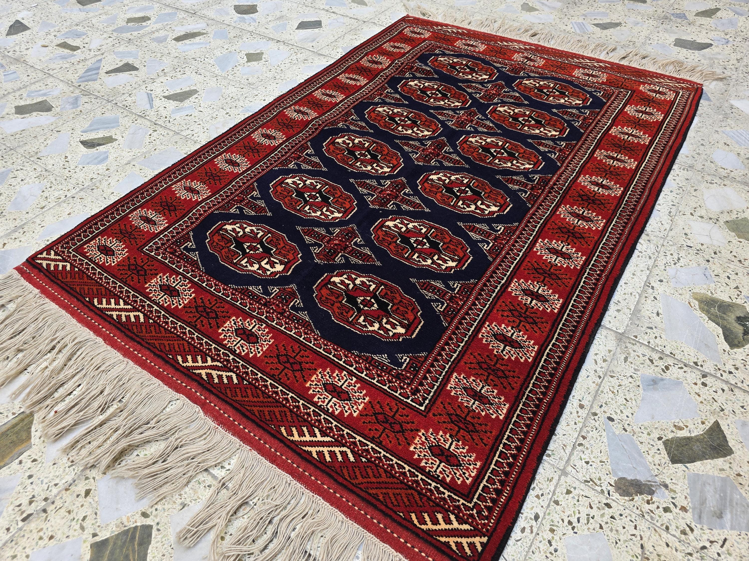 3x5 Ahal Gul Handwoven Afghan Wall Hanging Rug, Turkmen Handwoven Oriental Wool Rug, Living Room Rug, Bedroom Rug, Office Decor Rug