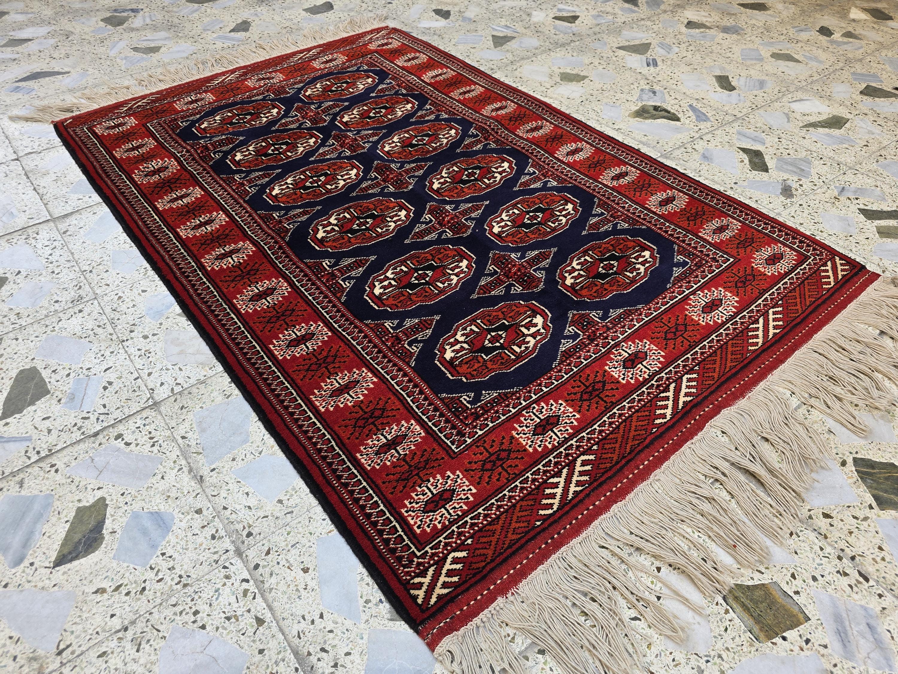 3x5 Ahal Gul Handwoven Afghan Wall Hanging Rug, Turkmen Handwoven Oriental Wool Rug, Living Room Rug, Bedroom Rug, Office Decor Rug