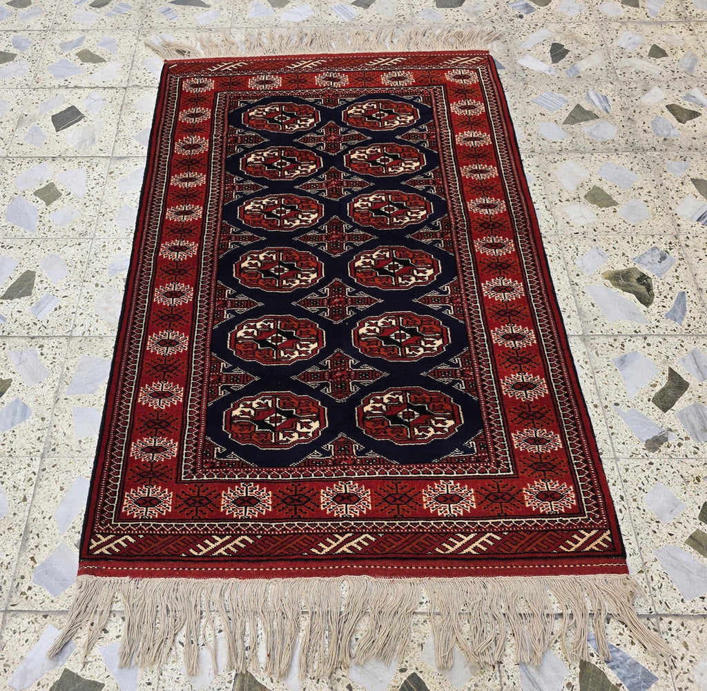 3x5 Ahal Gul Handwoven Afghan Wall Hanging Rug, Turkmen Handwoven Oriental Wool Rug, Living Room Rug, Bedroom Rug, Office Decor Rug