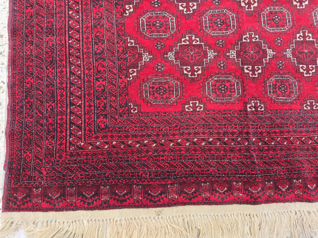 4x6 Vintage Afghan Handwoven Kawdani Rug, Turkmen Red Oriental Wool Rug, Living Room Rug, Bedroom Rug, Farmhouse Rug 197x124 cm