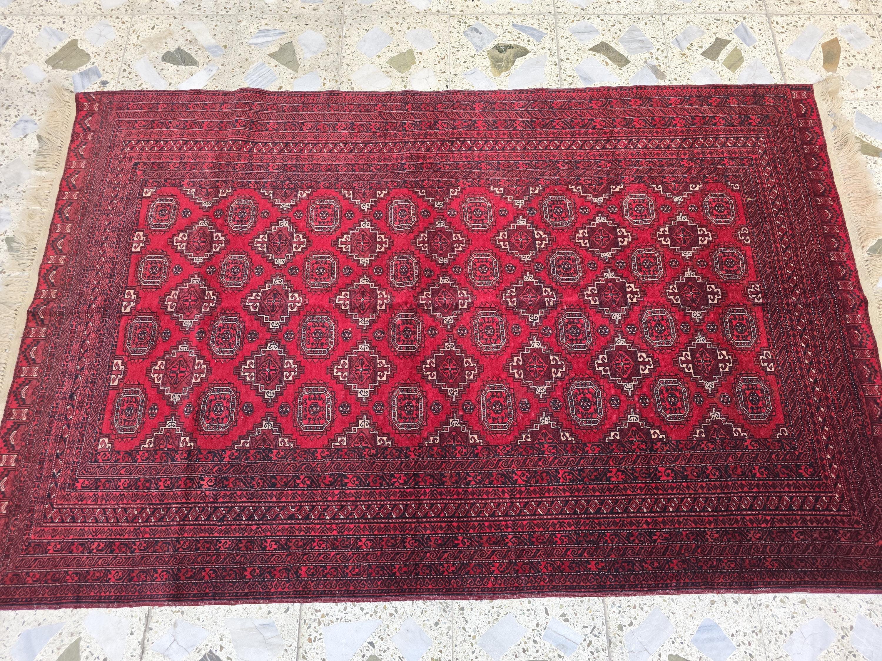 4x6 Vintage Afghan Handwoven Kawdani Rug, Turkmen Red Oriental Wool Rug, Living Room Rug, Bedroom Rug, Farmhouse Rug 197x124 cm