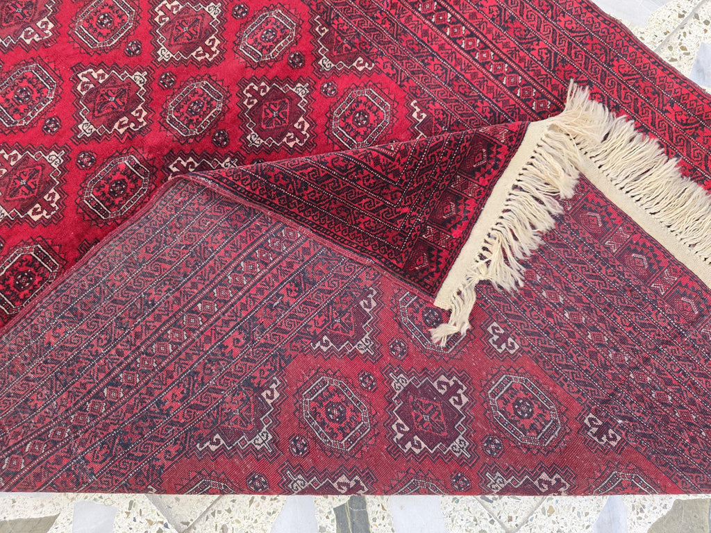 4x6 Vintage Afghan Handwoven Kawdani Rug, Turkmen Red Oriental Wool Rug, Living Room Rug, Bedroom Rug, Farmhouse Rug 197x124 cm