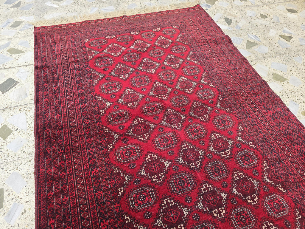 4x6 Vintage Afghan Handwoven Kawdani Rug, Turkmen Red Oriental Wool Rug, Living Room Rug, Bedroom Rug, Farmhouse Rug 197x124 cm
