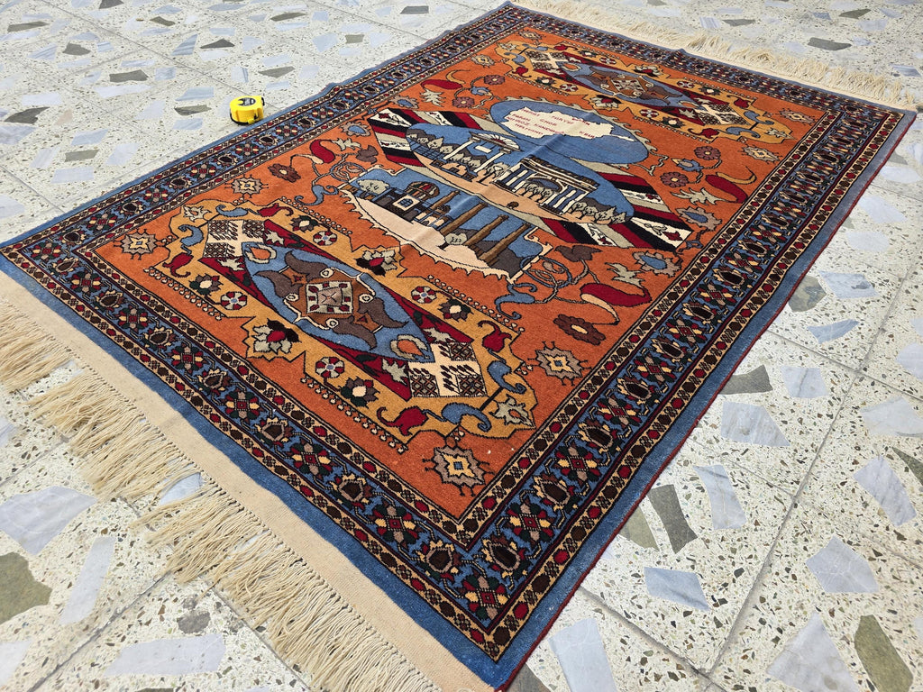 5.9x4.1 Handmade Persian Afghan Famous Building, Perfect for Office Decor, Afghan Restaurant's, Embassies also for Living Room Decor