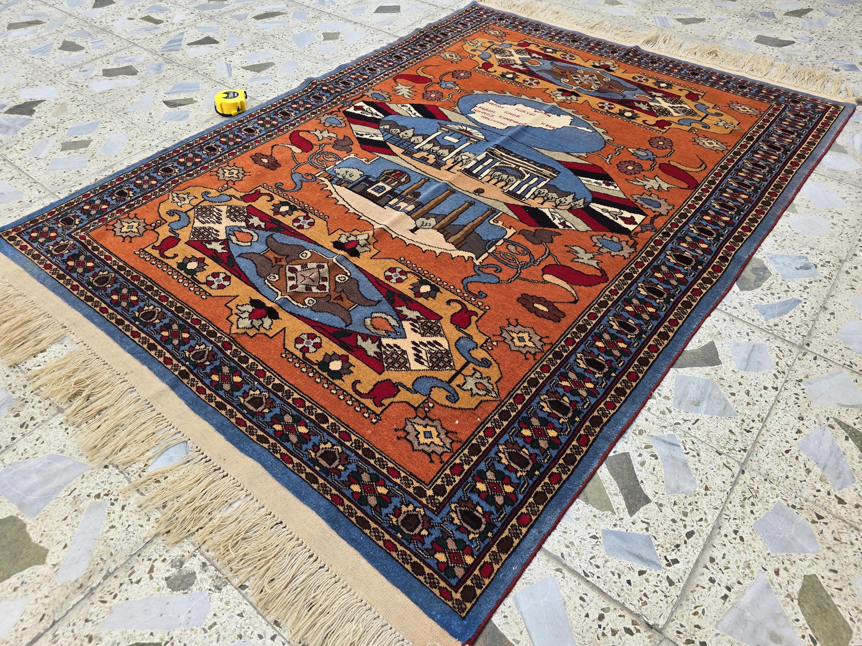 5.9x4.1 Handmade Persian Afghan Famous Building, Perfect for Office Decor, Afghan Restaurant's, Embassies also for Living Room Decor