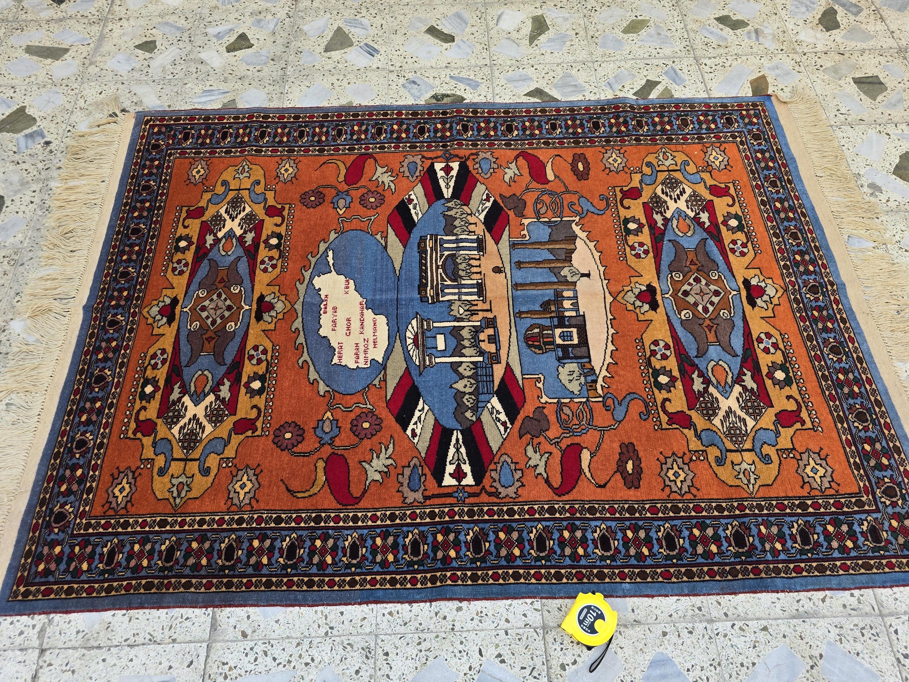 5.9x4.1 Handmade Persian Afghan Famous Building, Perfect for Office Decor, Afghan Restaurant's, Embassies also for Living Room Decor