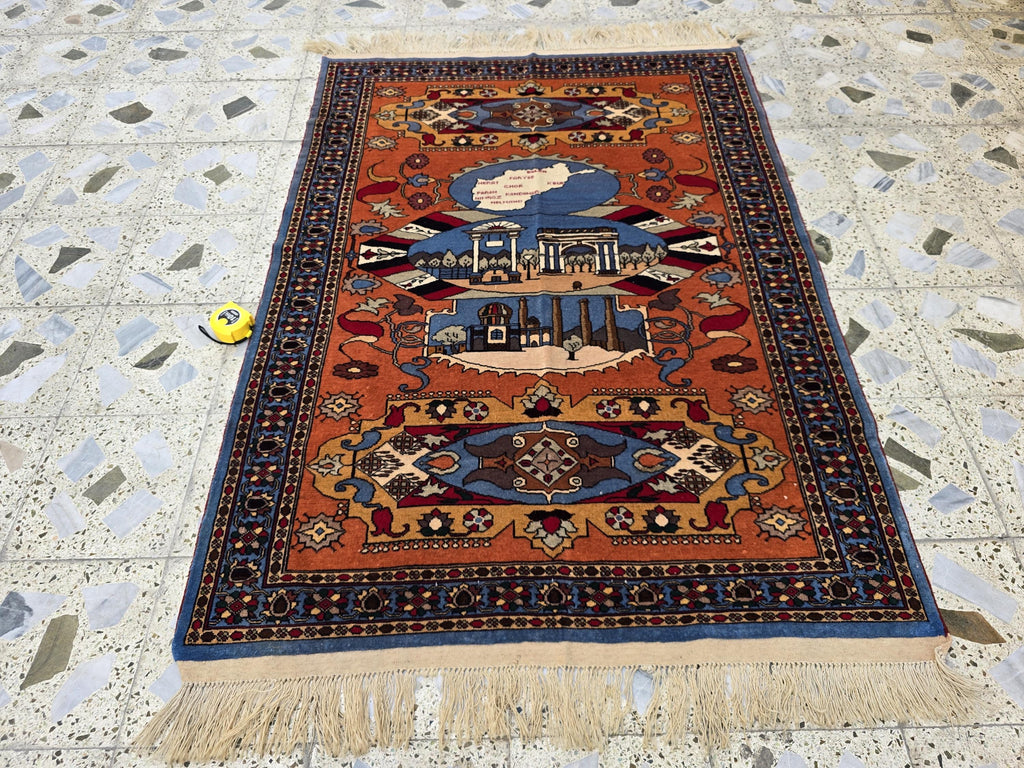 5.9x4.1 Handmade Persian Afghan Famous Building, Perfect for Office Decor, Afghan Restaurant's, Embassies also for Living Room Decor
