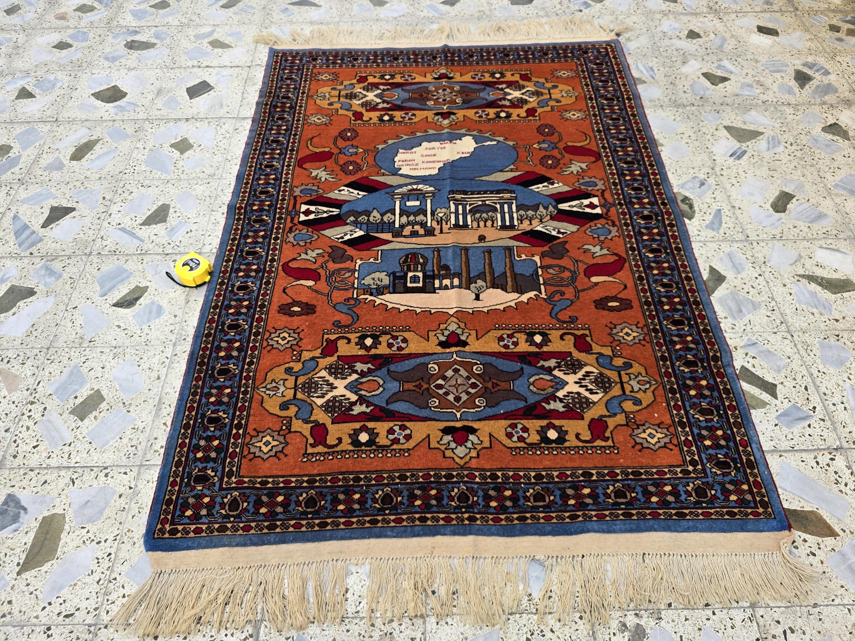 5.9x4.1 Handmade Persian Afghan Famous Building, Perfect for Office Decor, Afghan Restaurant's, Embassies also for Living Room Decor