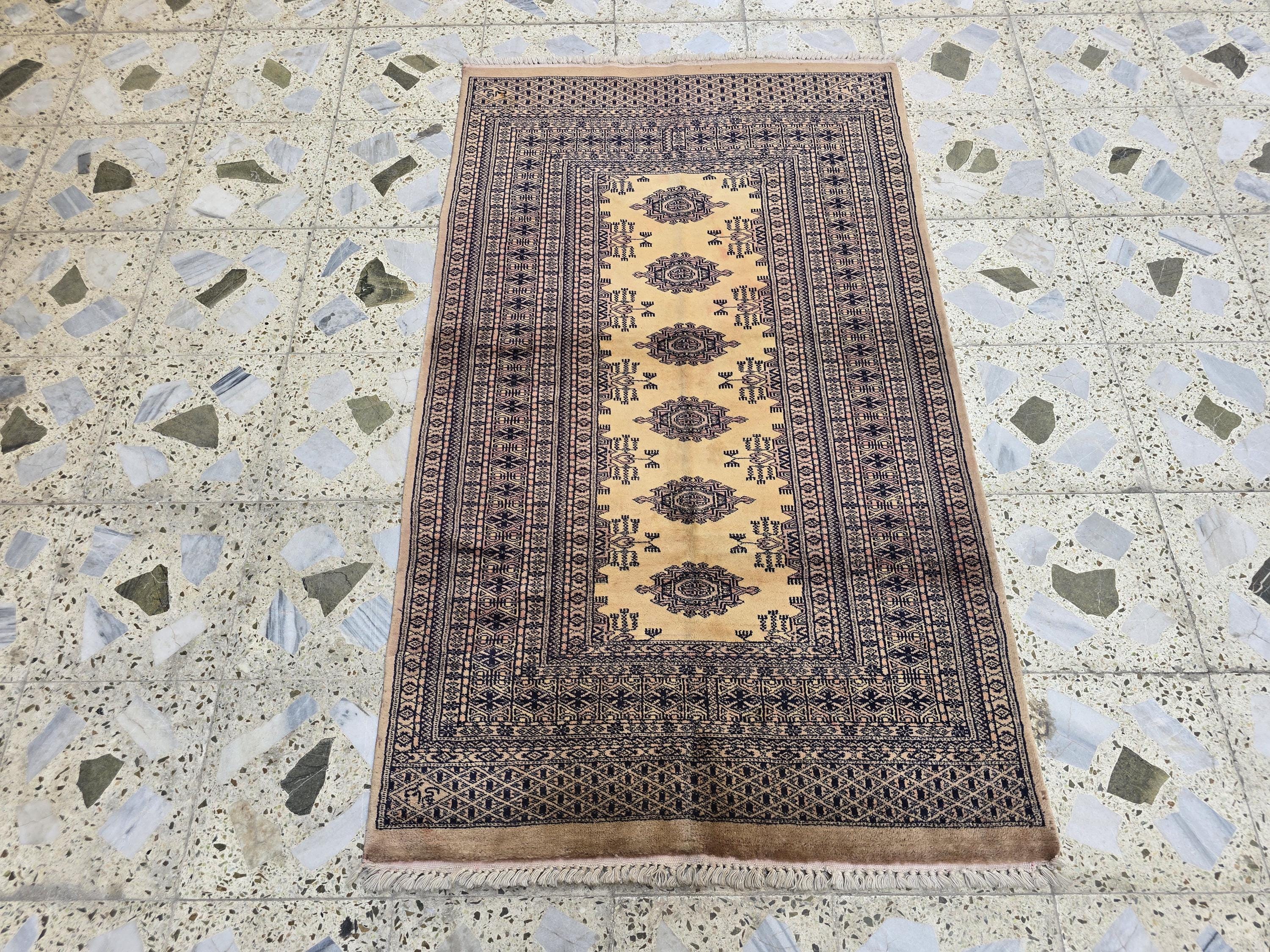 3x5 Vintage Afghan Handwoven Rug, Turkmen Tribal Geometric Wool Rug, Wall Hanging Rug, Perfect for Bedroom, Office, Living Room Decor