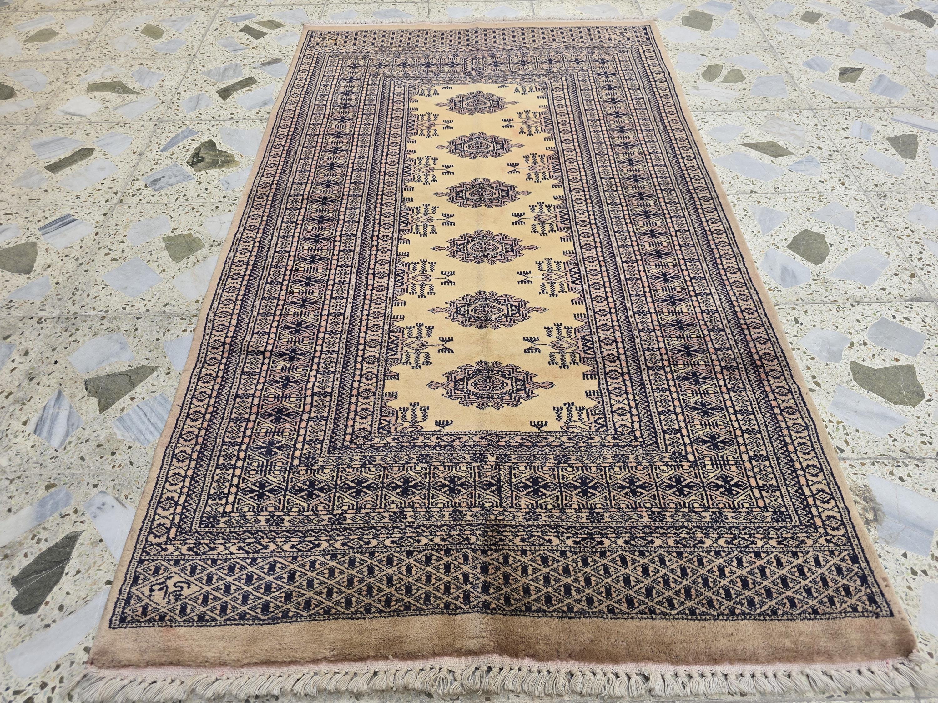 3x5 Vintage Afghan Handwoven Rug, Turkmen Tribal Geometric Wool Rug, Wall Hanging Rug, Perfect for Bedroom, Office, Living Room Decor