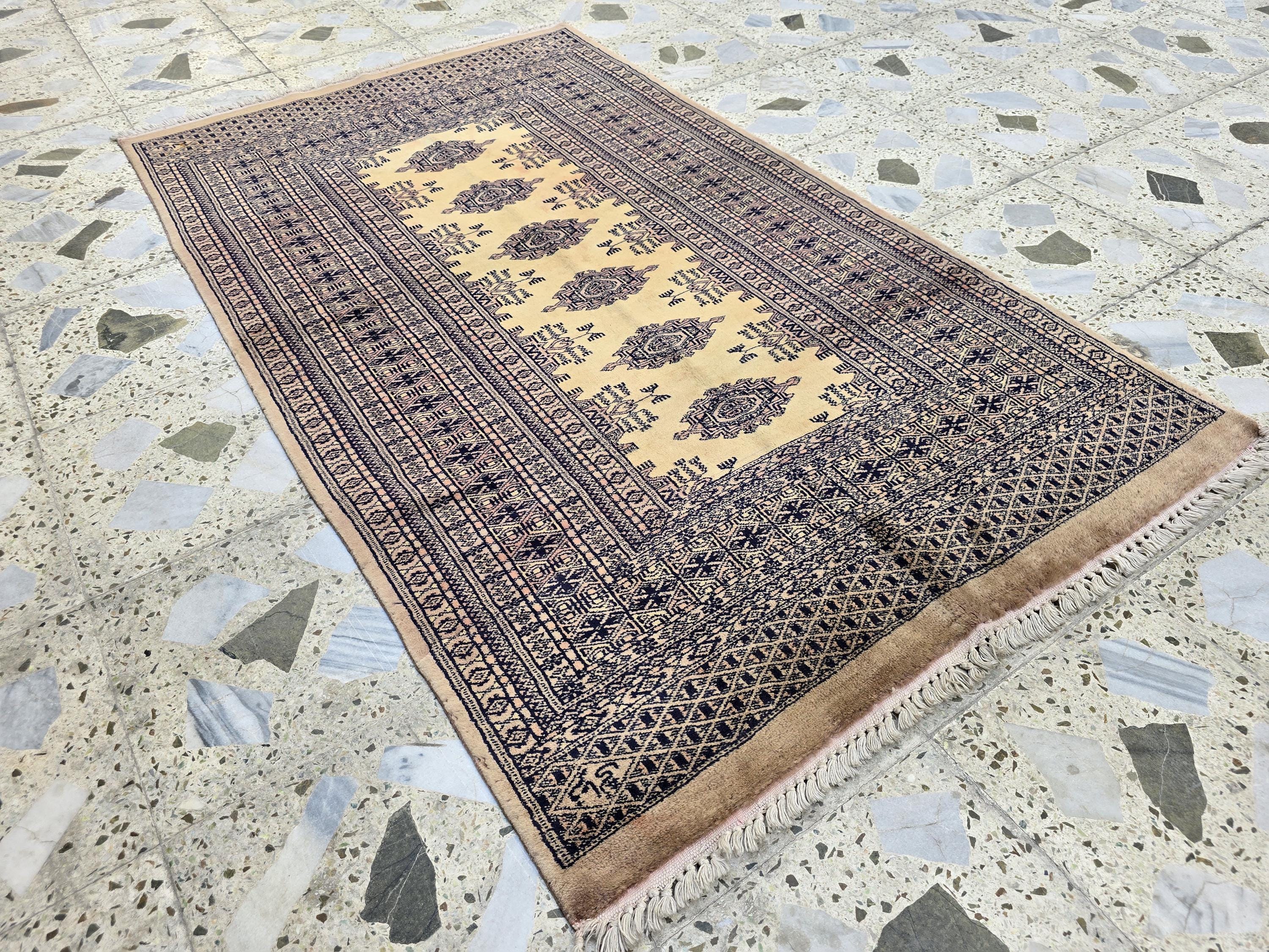 3x5 Vintage Afghan Handwoven Rug, Turkmen Tribal Geometric Wool Rug, Wall Hanging Rug, Perfect for Bedroom, Office, Living Room Decor