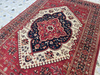 Heriz Rug 7x10ft – Persian Area Rug – Turkmen Large Tribal Rug – Red Black Geometric Carpet – Oriental Wool Rug – Boho Living Room Decor
