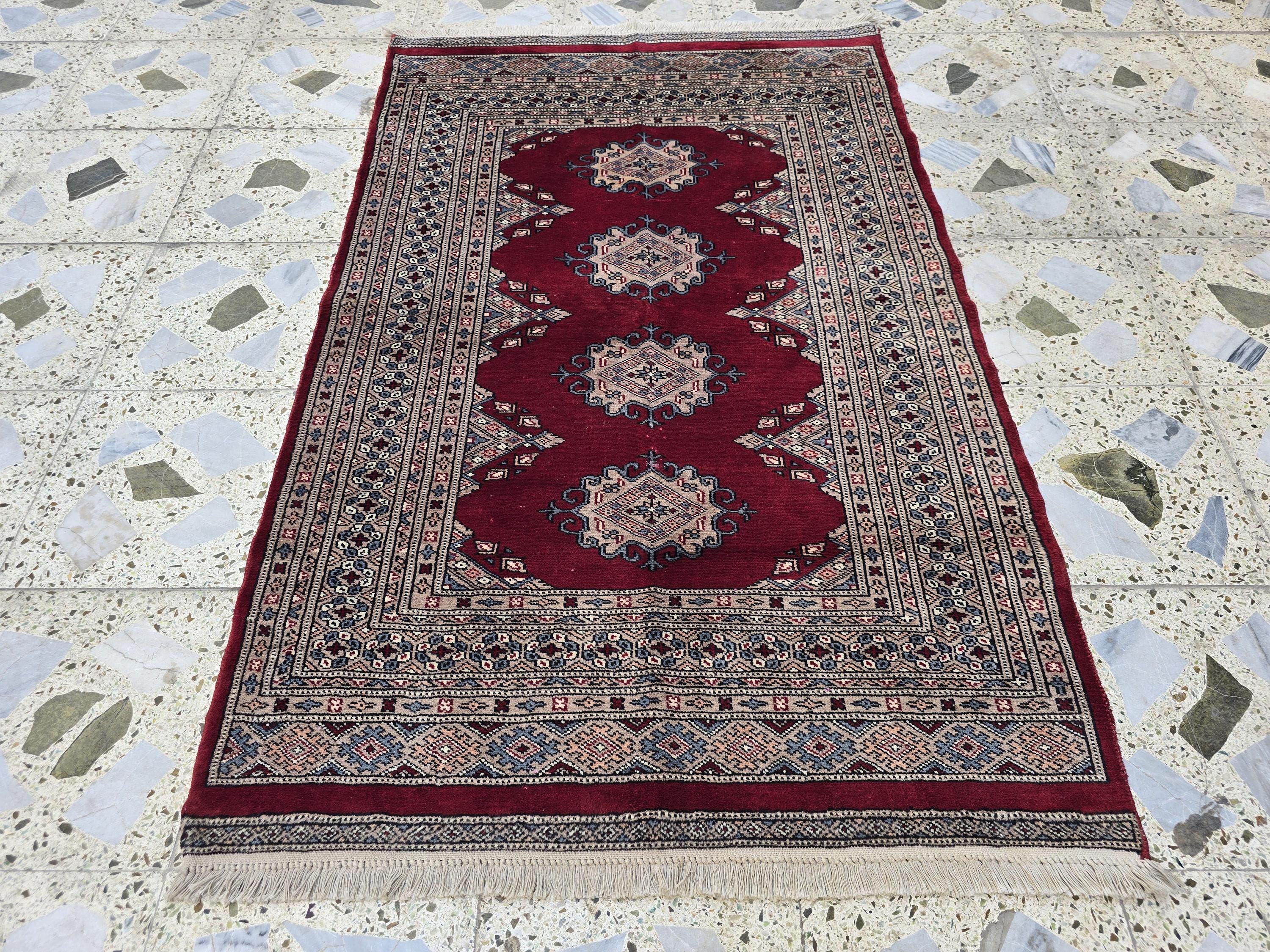 3x5 vintage Afghan Handwoven Rug, Turkmen Wool Area Rug, Geometric Tradition Pattern, Wall Hanging Decor, Entrance Rug, Bedroom Rug