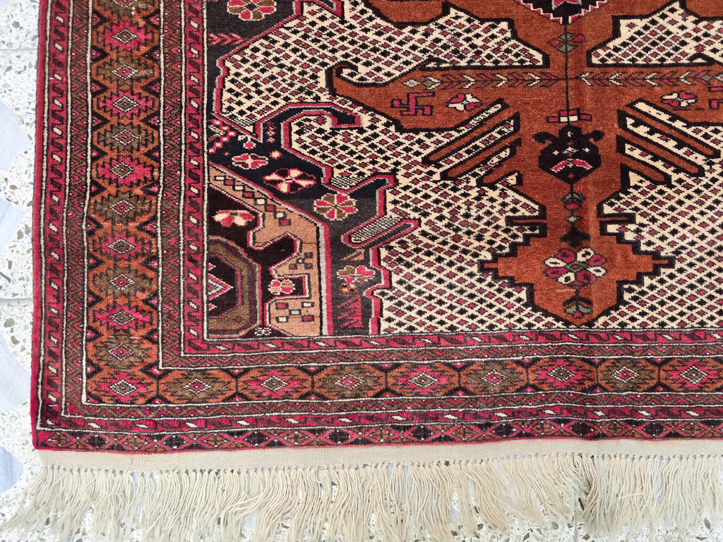 4x5 Vintage Square Handwoven Rug. Turkmen Wool Area Rug, Geometric Tribal Pattern, Perfect for Living Room, Bedroom, Dining Table Rug