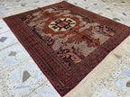 4x5 Vintage Square Handwoven Rug. Turkmen Wool Area Rug, Geometric Tribal Pattern, Perfect for Living Room, Bedroom, Dining Table Rug