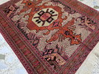 4x5 Vintage Square Handwoven Rug. Turkmen Wool Area Rug, Geometric Tribal Pattern, Perfect for Living Room, Bedroom, Dining Table Rug