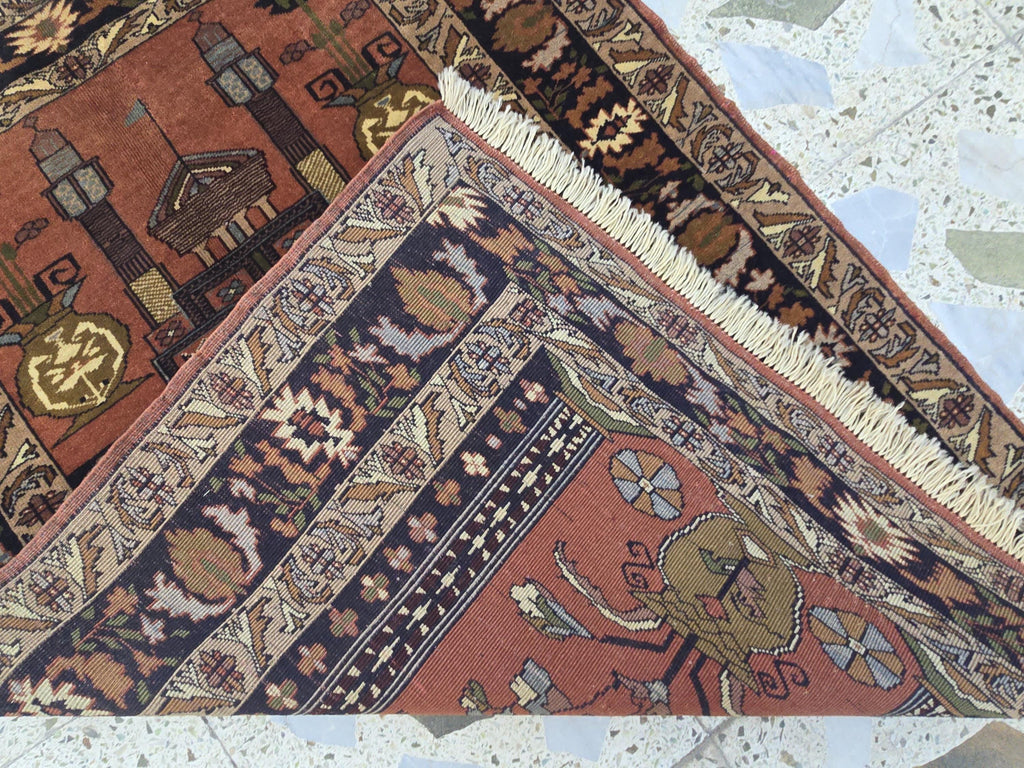 Handwoven Prayer Mat 3.6x2.6ft, Turkmen Wool Handmade Rugs, Wall Hanging Rug, Collectible Afghan Rug