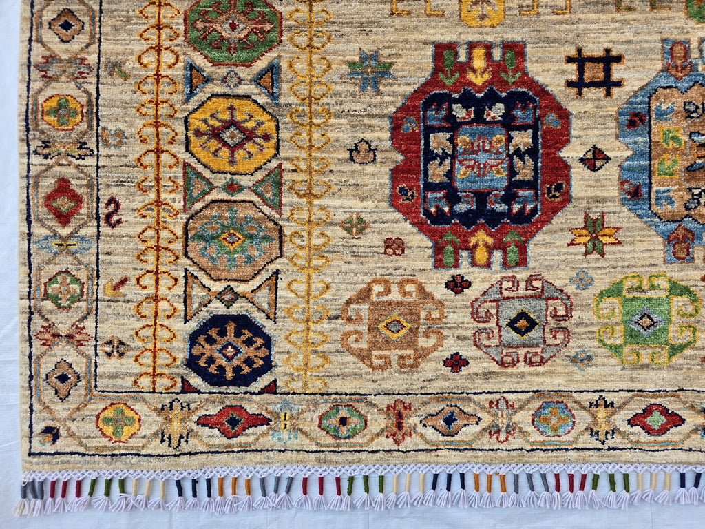 5x7 Turkmen Handwoven Medium Size Modern Rug, Afghan Tribal Geometric Wool Area Rug, Rug for Living Room, Bedroom Rug 218x168 cm