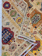 5x7 Turkmen Handwoven Medium Size Modern Rug, Afghan Tribal Geometric Wool Area Rug, Rug for Living Room, Bedroom Rug 218x168 cm