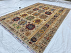 5x7 Turkmen Handwoven Medium Size Modern Rug, Afghan Tribal Geometric Wool Area Rug, Rug for Living Room, Bedroom Rug 218x168 cm