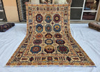 6x8ft Afghan Kazak Rug – Hand-Knotted Wool Area Rug, Tribal Geometric Design, Multicolor Carpet for Living Room or Office, Bedroom Rug