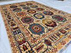 6x8ft Afghan Kazak Rug – Hand-Knotted Wool Area Rug, Tribal Geometric Design, Multicolor Carpet for Living Room or Office, Bedroom Rug