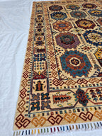 6x8ft Afghan Kazak Rug – Hand-Knotted Wool Area Rug, Tribal Geometric Design, Multicolor Carpet for Living Room or Office, Bedroom Rug
