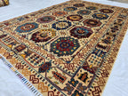 6x8ft Afghan Kazak Rug – Hand-Knotted Wool Area Rug, Tribal Geometric Design, Multicolor Carpet for Living Room or Office, Bedroom Rug