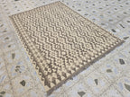 6x8ft, Vintage Kilim Rug – Handwoven Tribal Wool Flatweave in Neutral Beige & Brown –Boho Living Room Rug, Large Area Decor, Collectible Rug