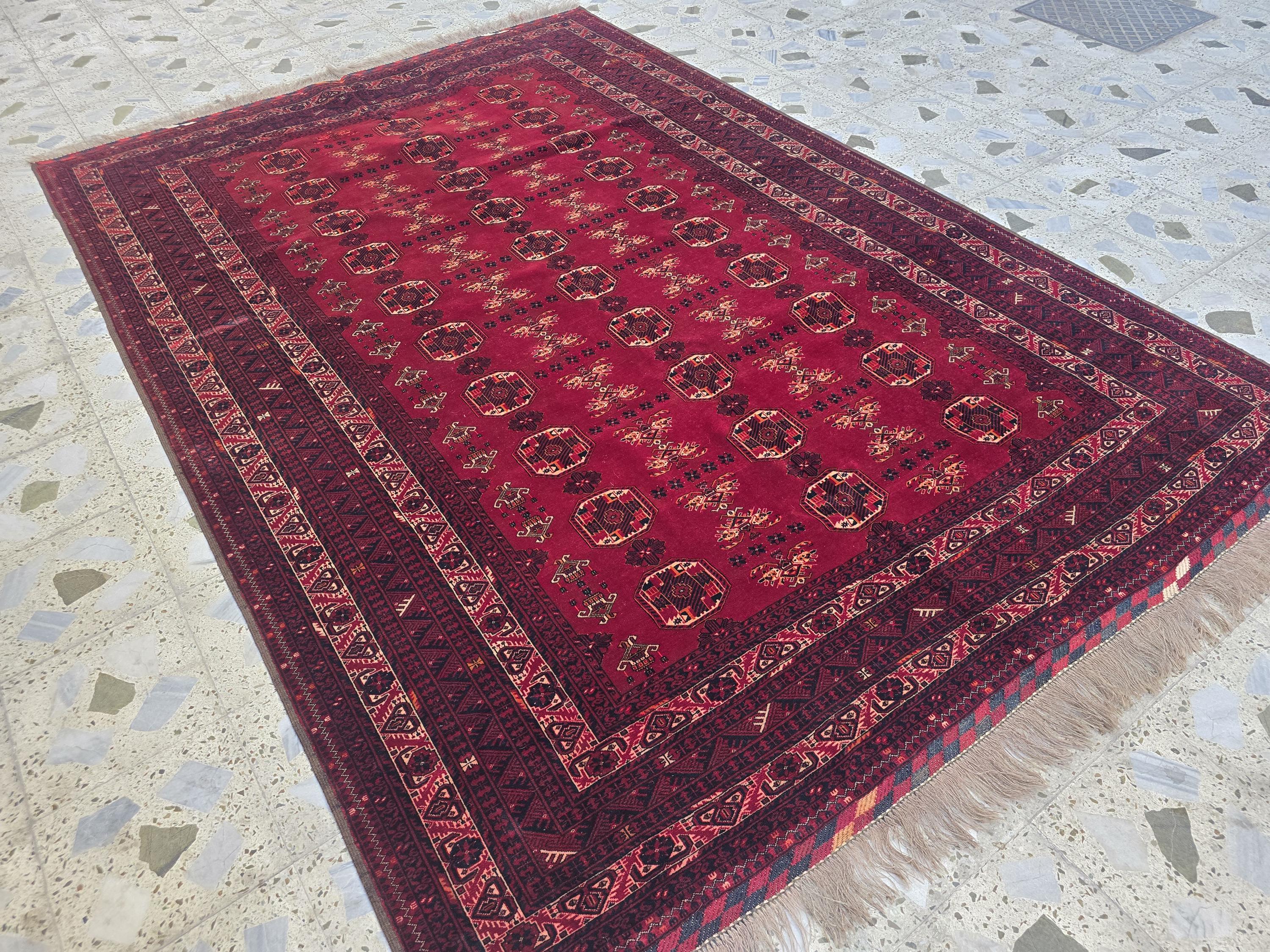 1960s Vintage Waziri Rug 10x6ft –Handwoven Tribal Wool Carpet – Boho Decor, Ethnic Collectible Area Rug, Warm Red & Earth Tone Afghan Rug