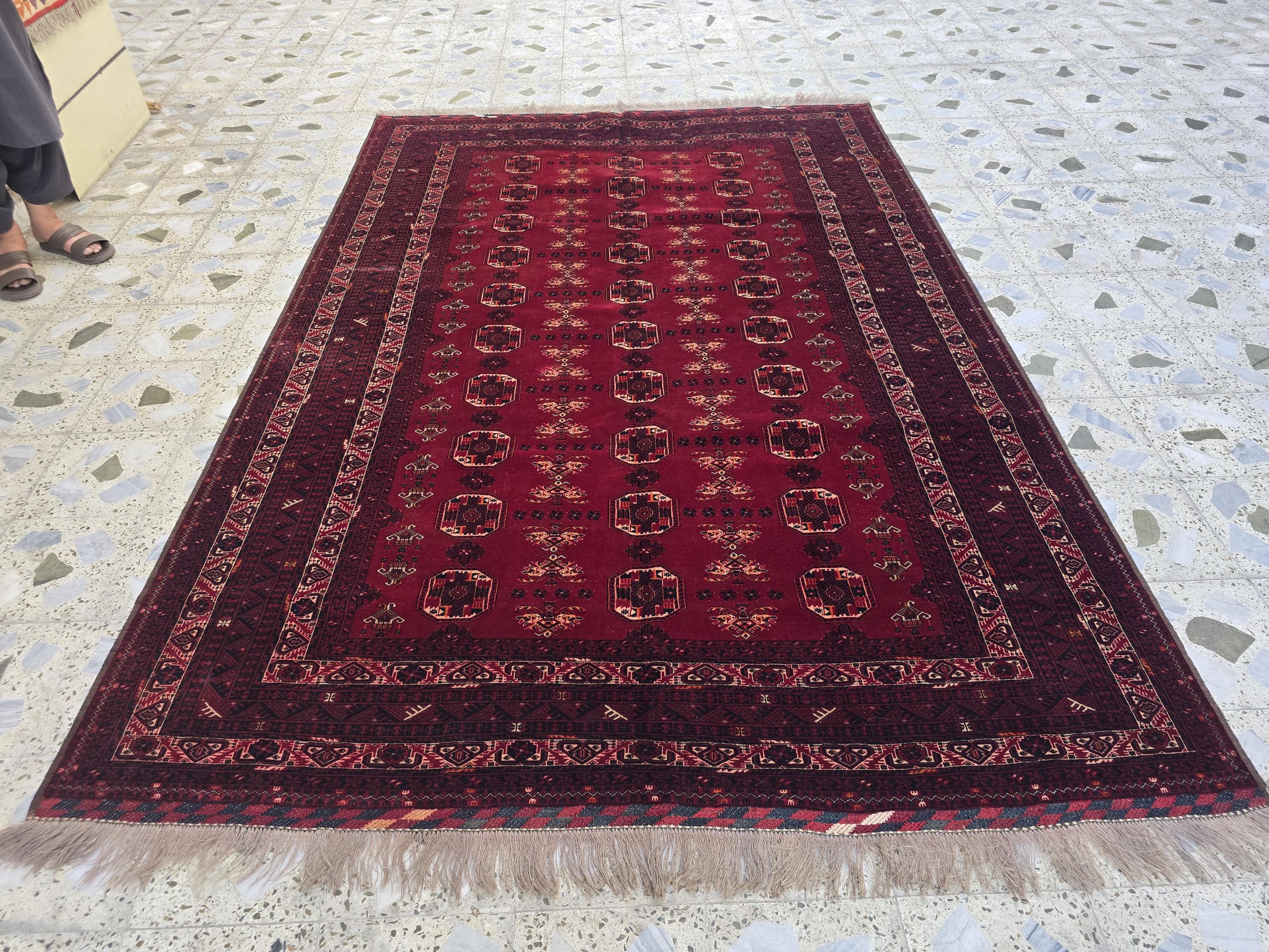 1960s Vintage Waziri Rug 10x6ft –Handwoven Tribal Wool Carpet – Boho Decor, Ethnic Collectible Area Rug, Warm Red & Earth Tone Afghan Rug