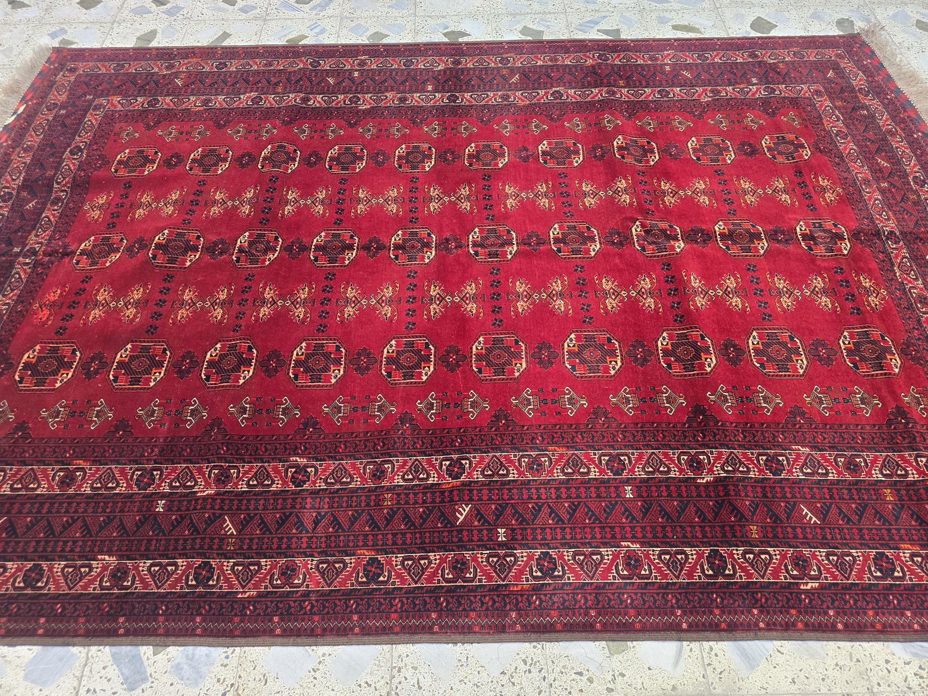 1960s Vintage Waziri Rug 10x6ft –Handwoven Tribal Wool Carpet – Boho Decor, Ethnic Collectible Area Rug, Warm Red & Earth Tone Afghan Rug