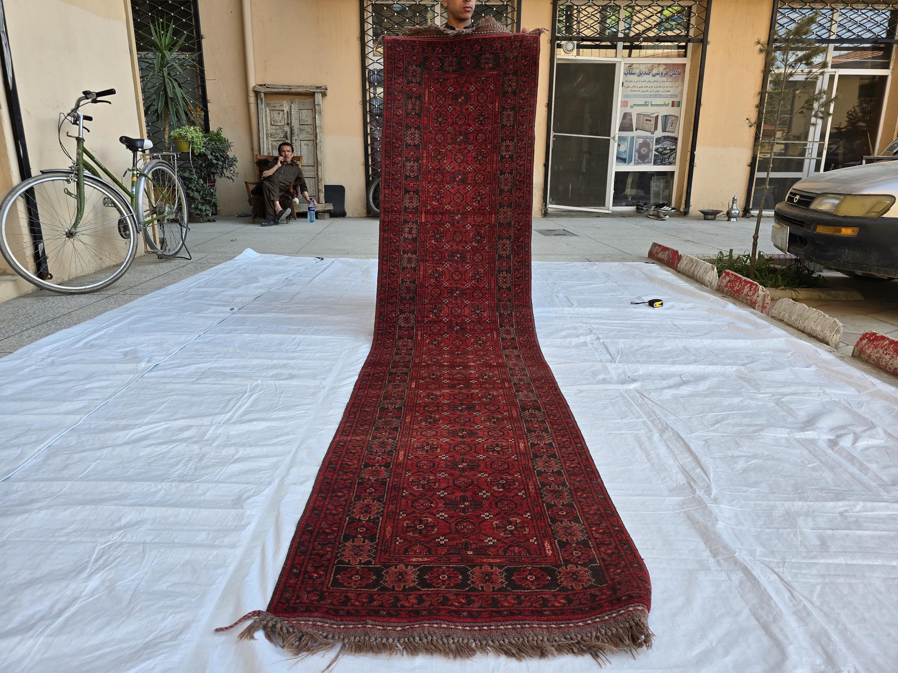 2x10 Vintage Bashiri Afghan Handmade Hallway Runner Rug, Turkmen Wool Area Rug, Long Narrow Rug For Entryway, Corridor Narrow Rug 61x315 cm