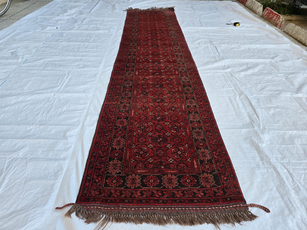 2x10 Vintage Bashiri Afghan Handmade Hallway Runner Rug, Turkmen Wool Area Rug, Long Narrow Rug For Entryway, Corridor Narrow Rug 61x315 cm