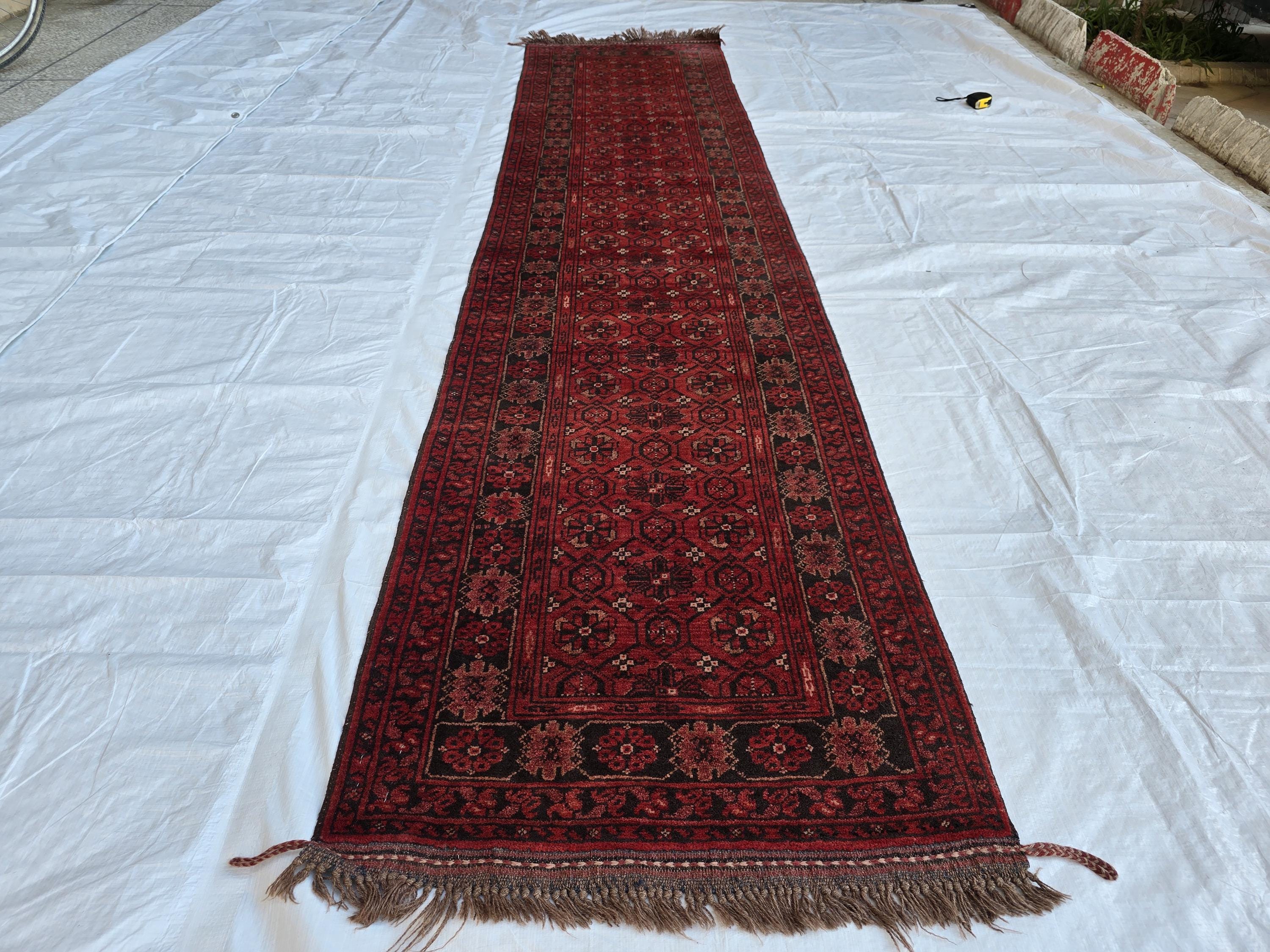 2x10 Vintage Bashiri Afghan Handmade Hallway Runner Rug, Turkmen Wool Area Rug, Long Narrow Rug For Entryway, Corridor Narrow Rug 61x315 cm
