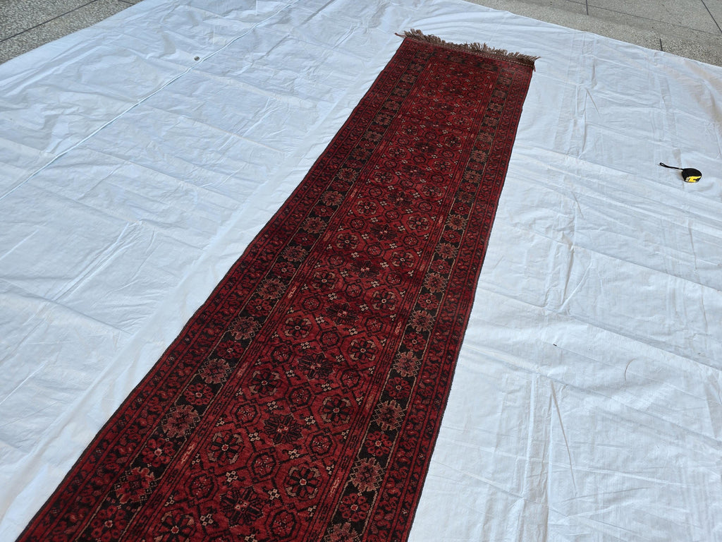 2x10 Vintage Bashiri Afghan Handmade Hallway Runner Rug, Turkmen Wool Area Rug, Long Narrow Rug For Entryway, Corridor Narrow Rug 61x315 cm