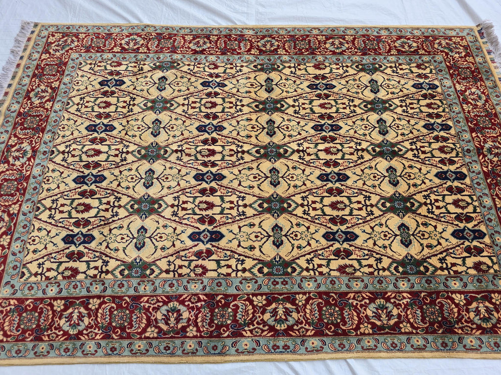 5x8ft Cream & Red Afghan Persian Rug – Hand-Knotted Floral Carpet, Wool Area Rug, Traditional Decor, Rug for Living Room, Bedroom Rug