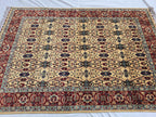5x8ft Cream & Red Afghan Persian Rug – Hand-Knotted Floral Carpet, Wool Area Rug, Traditional Decor, Rug for Living Room, Bedroom Rug